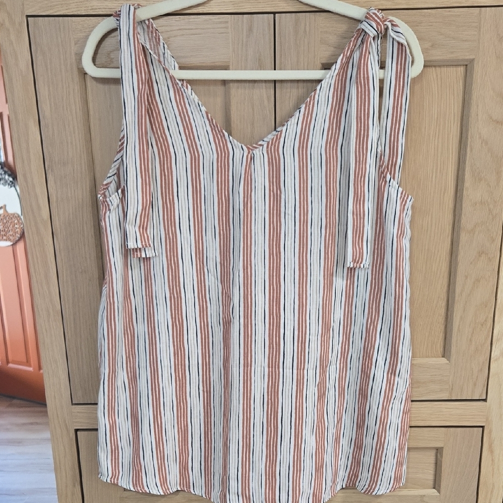 Striped V-Neck Tank Top in Orange and White